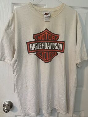Harley-Davidson White Tee with Orange & Black Bar & Shield Logo